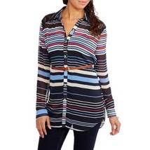 No Boundaries Ladies Button Shirt Lace-Yoke Long-Sleeve Sheer Stripe Size L - £19.97 GBP