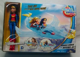 Dc Super Hero Girls Wonder Woman &amp; Invisible Jet Plane Action Figure Toy Set New - £31.03 GBP
