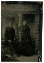 CIRCA 1860&#39;S Stunning 1/6th Plate TINTYPE Featuring Young Woman &amp; Man In Studio - £13.04 GBP