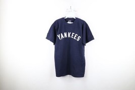 Vintage Majestic Mens Medium Faded Spell Out New York Yankees Baseball T-Shirt - £31.12 GBP