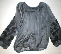 New Womens S Josie Natori Silk Embroidered Sheer Blouse Top Black Peasant Top  - £733.01 GBP