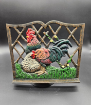 Vtg Cast Iron Cookbook Stand Holder Rooster Hen Chicken Farm Country Kit... - $29.69