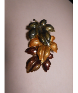 Enameled Leaf Brooch Red Green Brown Vintage Fall Statement Pin Autumn - $8.60