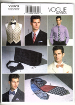 Vogue V9073 Mens Vest, Cummerbund, Ties, Pocket Square Uncut Sewing Pattern - $20.34