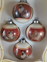Vintage Glass Christmas Ornaments 2.5&quot; with Cat applique&#39;s Set of 4 - £14.78 GBP