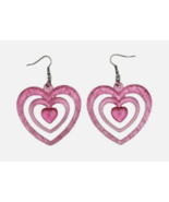 Acrylic Large Pink 3 Layer Heart Design Long Dangle Earrings - £7.84 GBP