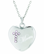 Sterling Silver Heart Faith Cross Mom Pink Cz Stone Medal Necklace &amp; Chain - £56.29 GBP