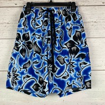 Speedo Men&#39;s Swim Trunks Board Shorts Size M Blue White Floral Lined Pocket - £11.38 GBP