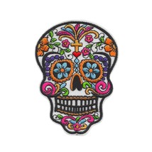 Sugar Skull Iron On Patch 4&quot; Embroidered Applique Color Day Of The Dead Skeleton - £3.05 GBP