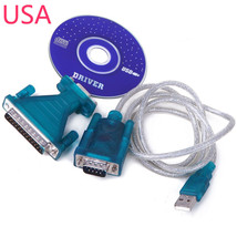 Usb 2.0 To Serial Db 9 Pin Rs232 Cable+ 25 Parallel Adapter Connector Windows 7 - £14.17 GBP