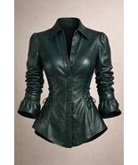 Dark Forest Green Leather Corset Jacket  Victorian Peplum Blazer, Gothic... - $275.00