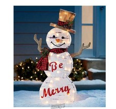 37&quot; Indoor/Outdoor Pre-Lit Holiday &quot;Be Merry&quot; Decorative Christmas Snowman Light - £33.06 GBP