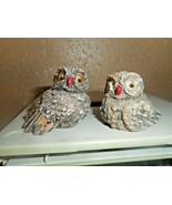 VINTAGE Pressed Resin Perched Owls Set of 2 With Yellow Glass Eyes MY FI... - £9.46 GBP