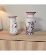 Laura Ashley Home Floral Ceramic Vase Pair by FTD – Pink Garden Stripe B... - $44.54