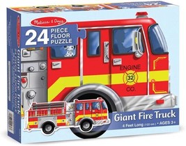 New Melissa &amp; Doug Fire Truck Jumbo Jigsaw Floor Puzzle 24 Pieces 4 Ft Long Nib - £14.31 GBP