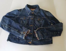 Arizona Jean Co Denim Jacket Women Size Sm Dark Wash Cropped w Pockets - £19.51 GBP