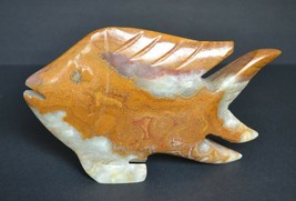 Onyx Stone Fish Carving, 8&quot;.  Golden Brown &amp; White Shades - $750.84 MXN