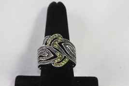 Paparazzi Stretch Band Ring (New) Fire And Ice - Green &amp; Silver - £6.88 GBP