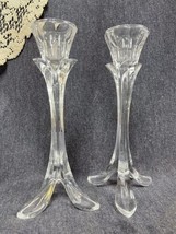 VINTAGE Set Of 2 Cristal D&#39;arques Lead Crystal 3 Footed Flower Candle Sticks - £9.49 GBP