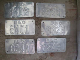 6 vintage B &amp; O Baltimore &amp; Ohio Railroad tin metal car marker License P... - £58.53 GBP