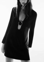 ZARA NEW BNWT. BLACK SATIN CUT OUT DRESS V NECK METAL BUCKLE  9479/271 - $26.42