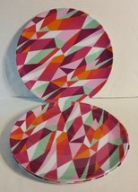 Mulberry Melamine 10.5&#39;&#39; Dinner Plates Pink 80&#39;s Theme Geometric Design ... - £22.08 GBP
