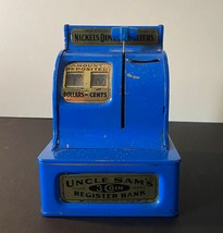 Blue Uncle Sam&#39;s 3 Coin Toy Bank 1960&#39;s - £23.97 GBP