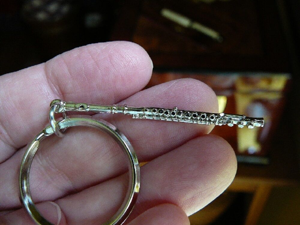 (M214-C) Open hole Flute KEYCHAIN key ring nickel silver plated JEWELRY car - $21.41