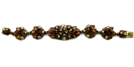 Vintage Estate Bracelet Amber and Clear Rhinestones Chunky 7.5&quot; Working Clasp - £27.65 GBP
