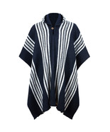 Llama Wool Mens Unisex South American Hooded Poncho Jacket Striped Midni... - $79.15