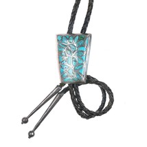 c1950&#39;s Zuni Silver and Turquoise Fishscale channel inlay bolo tie - £224.71 GBP