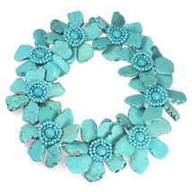 Dramatic Forget Me Not Flower Turquoise Slab Stone Statement Toggle Necklace - £61.85 GBP