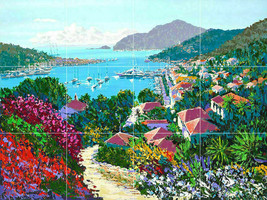 View French Riviera beach harbor garden Ceramic tile mural backsplash medallion - £46.69 GBP+