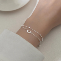 Hearts and Beads Double Chain Bracelet Sterling Silver - £10.41 GBP