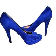 Steve Madden Women&#39;s Size 7.5 Royal Blue Suede 5in Open Toe Stiletto Shoes  - $15.83