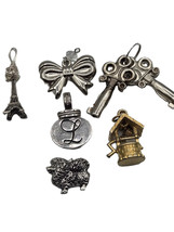 6 Charming Charms Eiffel Tower Bow Keys L Wishing Well Chow Dog Silver &amp;... - £17.29 GBP
