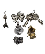 6 Charming Charms Eiffel Tower Bow Keys L Wishing Well Chow Dog Silver &amp;... - €19,67 EUR