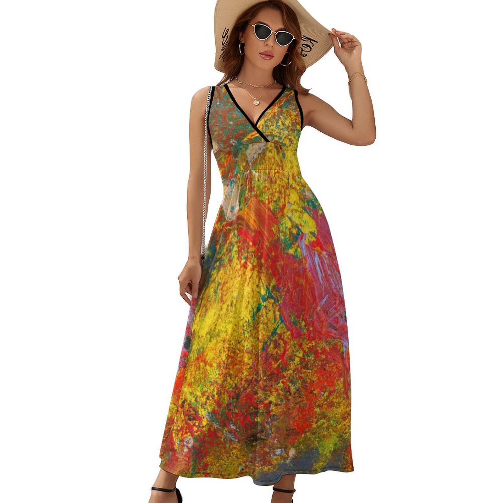 Mondxflaur Grunge Colorful Summer Dresses for Women V-neck Sleeveless Long Dress