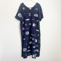 M. Mac Navy Blue Fish Beach Cotton Casual Midi Long Dress 3X New Boho Co... - $31.69 CAD