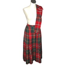 Scottish Kilt Womens 28&quot; Waist Long Skirt Red Green Plaid Sash Scarf Handmade - £71.96 GBP