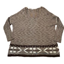 Free People Oversized Sweater Womens Large Brown V-Nexk Nordic Wool Blend - £27.24 GBP
