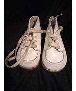 Vintage Baby Unisex Walking Shoes First Walker Woven Lace Up White Leather - $189.95 MXN