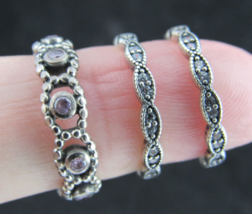 x3 Pandora ALE sterling silver ring lot size 5 &amp; 7.5 s925 amethyst - £52.30 GBP