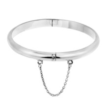 Modern 50 mm Chain Lock .925 Shiny Sterling Silver Bangle Bracelet - $30.09