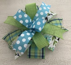 1 Pcs Aqua &amp; Lime Green Easter Wired Wreath Bow 10 Inch #MNDC - $35.48