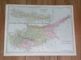 1901 Original Antique Map Of Cyprus / Crete Candia Greece - £22.04 GBP