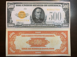 Fantasy Reproduction 1934 $500 Bill Gold Certificate USA Currency Copy New - £3.15 GBP