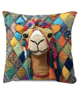 Vintage Moroccan Patchwork Camel Pillow Cover 18&quot;x18&quot; – Colorful Boho Decor - $16.03