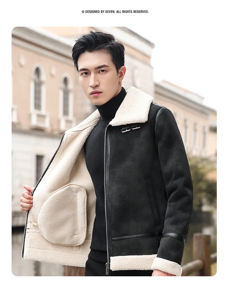 Unisex Winter new men&#39;s leather jacket collar Youngster leather Outwear ... - $1,862.42 MXN