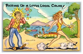 Comic Risque Creep Picks Up A Little Local Color UNP Linen Postcard Y16 - £2.92 GBP